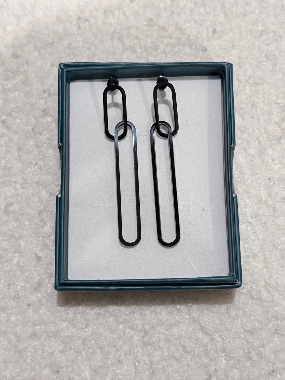 Modern Black Linked Rectangle Drop Earrings